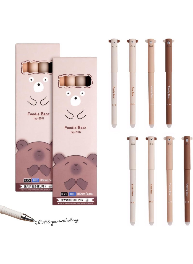 سيوسي Erasable Gel Pens Set, Fine Tip Blue Ink Pens with Bear Design, Smooth Writing & Friction Erasable for Students, Office Work, Sketching, Note-Taking, Cute Bear Theme(0.5mm, 8-Pack) - Image 1